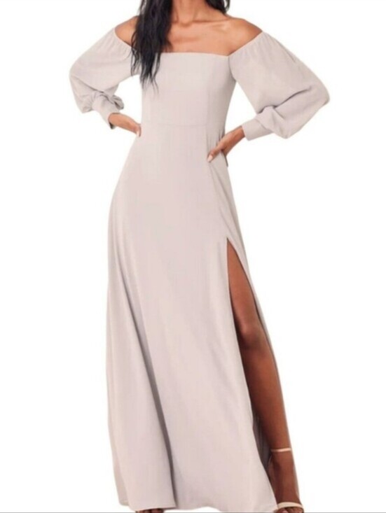 Lulus Dresses & Skirts - Lulus Off-Shoulder Long Sleeve Soft Grey Maxi Dress - Size Medium